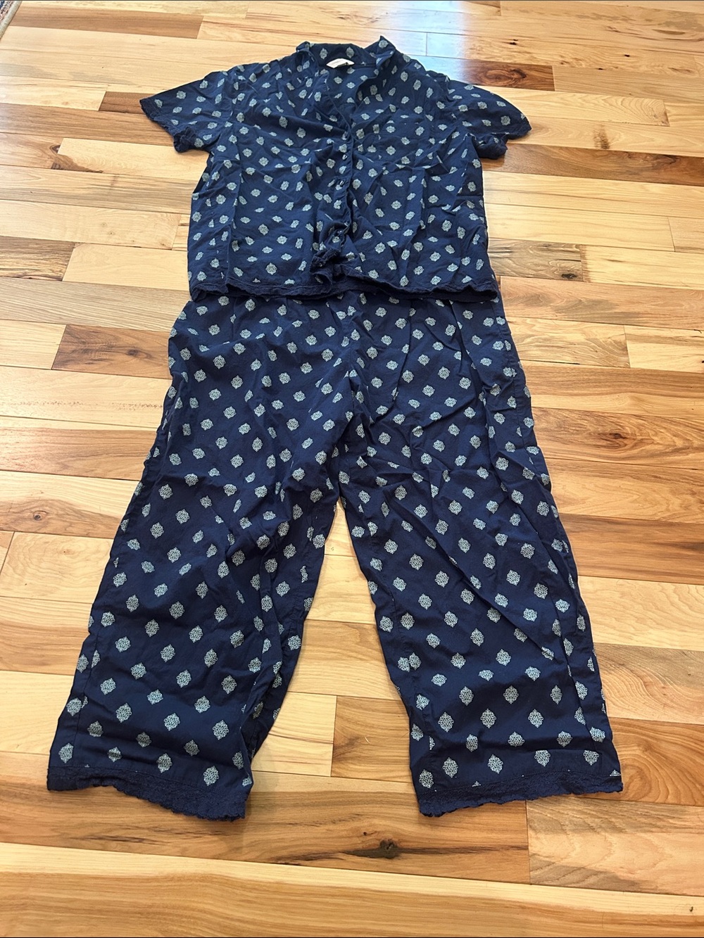 Charter Club Navy Blue Printed Short Sleeve Pajama Set